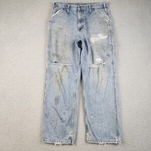 Y2K Carpenter Jeans Mens 34x30 Baggy Loose Workwear DESTROYED Denim THRASHED